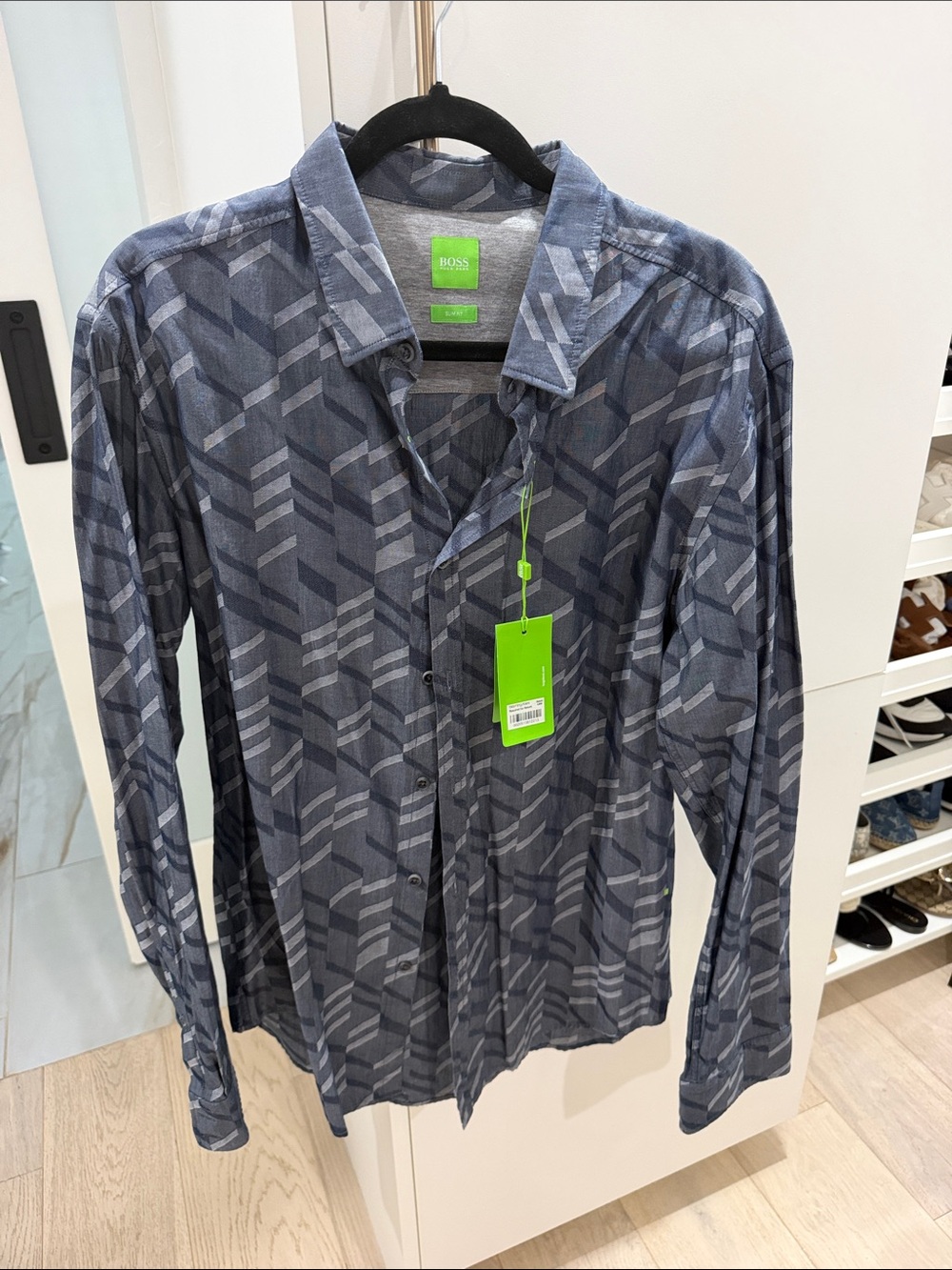 Boss  Light Gray Geometric Print Button-Up Shirt